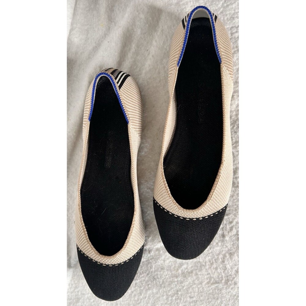 Rothys Shoes 10.5 Cream Black Square Tuxedo Ballet Flat Cap Toe Slip On